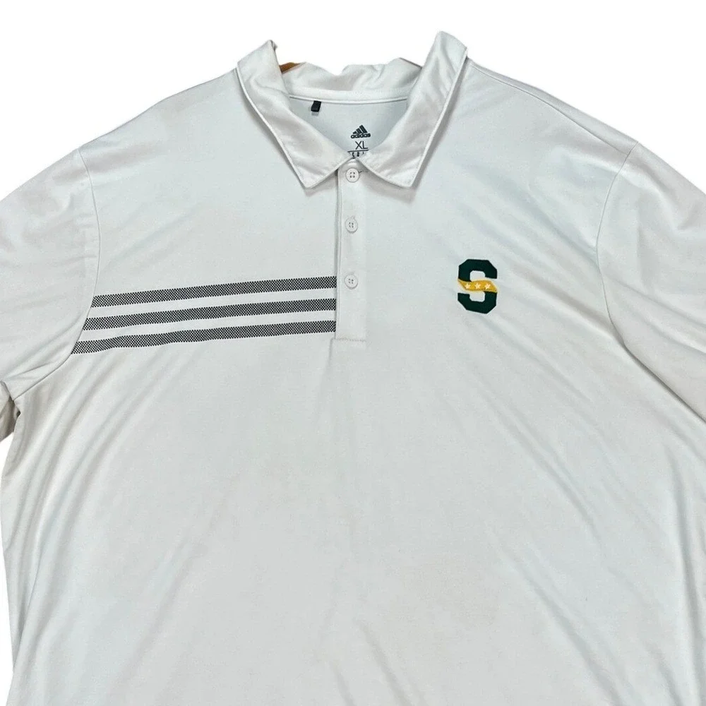 Adidas Polo Shirt Men XL White Short Sleeve‎ Golf Performance 3 Stripe LOGO